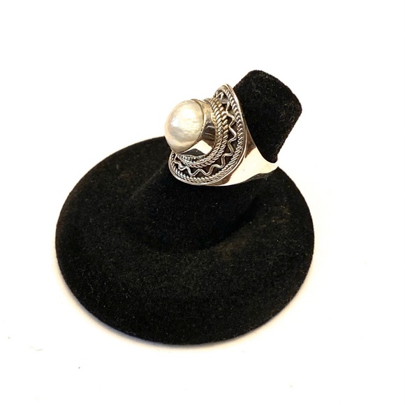 Sterling Silver Cultured Pearl Ring Size 6